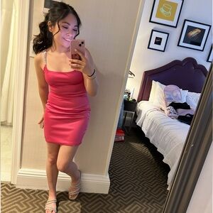 Hot pink bodycon dress with glitter straps